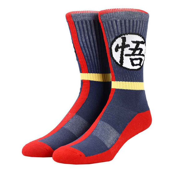 Load image into Gallery viewer, Goku Kanji Logo (Dragon Ball Z) Red and Blue Stripe Crew Socks
