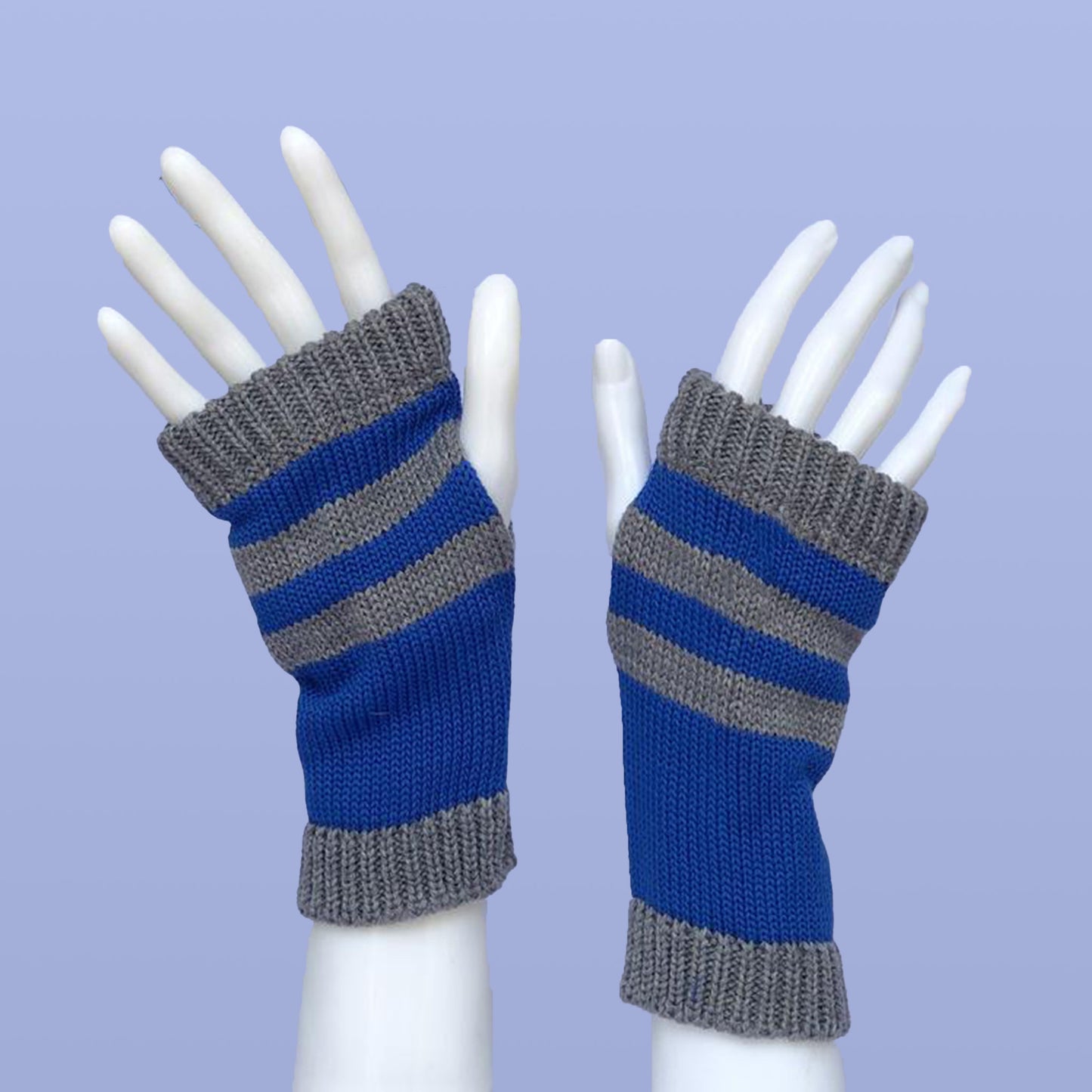 *Clearance* Ravenclaw Wisdom (Harry Potter) Silver Striped Fingerless Gloves by Elhoffer Design