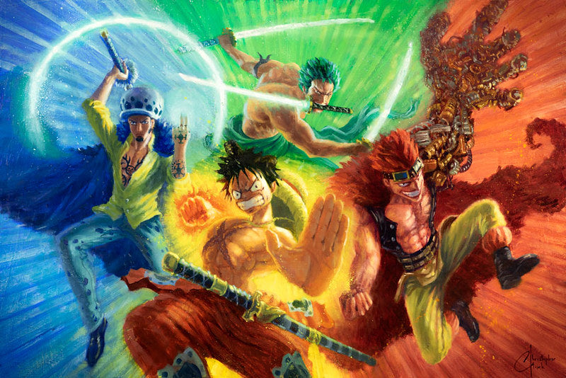 Load image into Gallery viewer, Four Heroes (One Piece) Luffy, Law, Kid, and Zoro Premium Art Print

