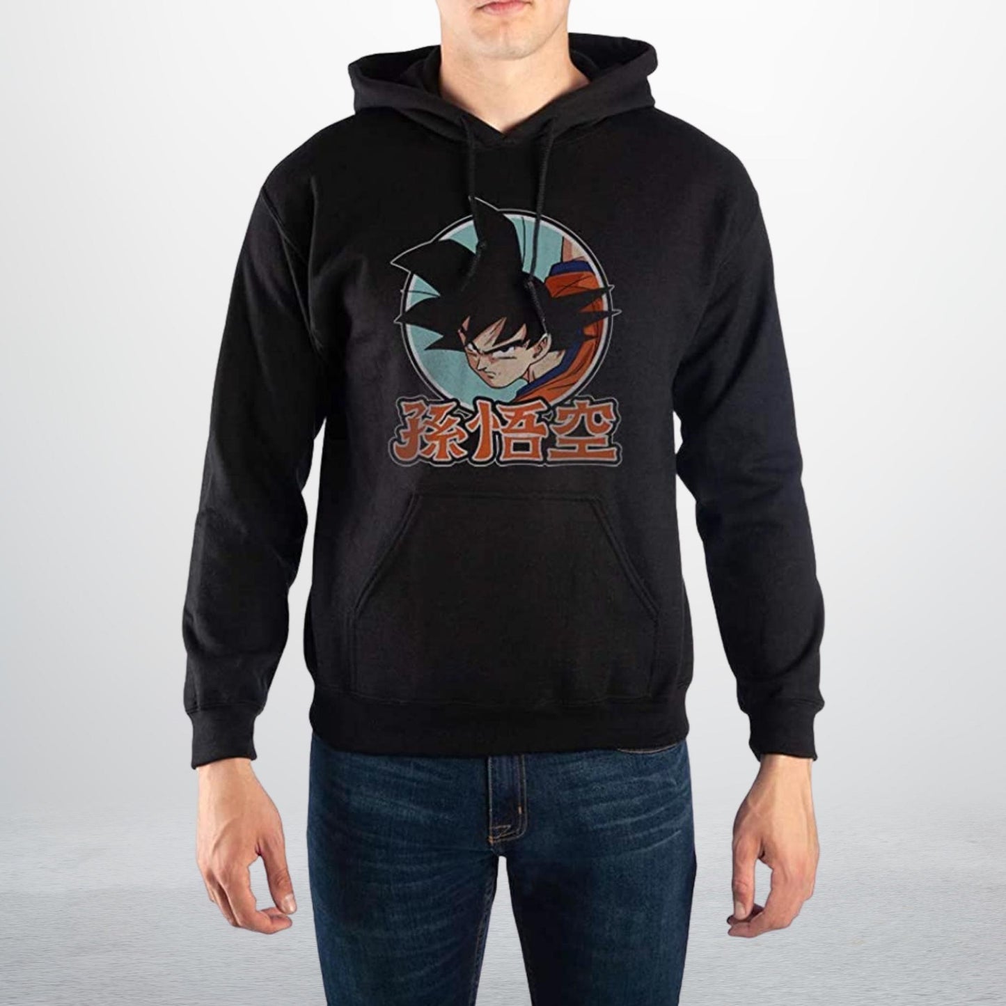 *Clearance* Goku Distressed Kanji (Dragon Ball Z) Black Pullover Hoodie Sweatshirt