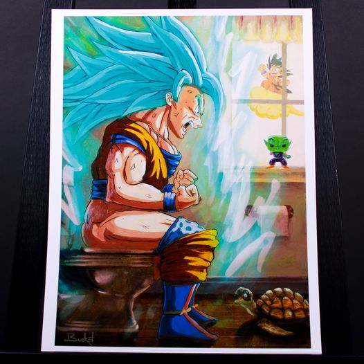 Super Saiyan Blue Goku (Dragon Ball Z) Bathroom Parody Art Print