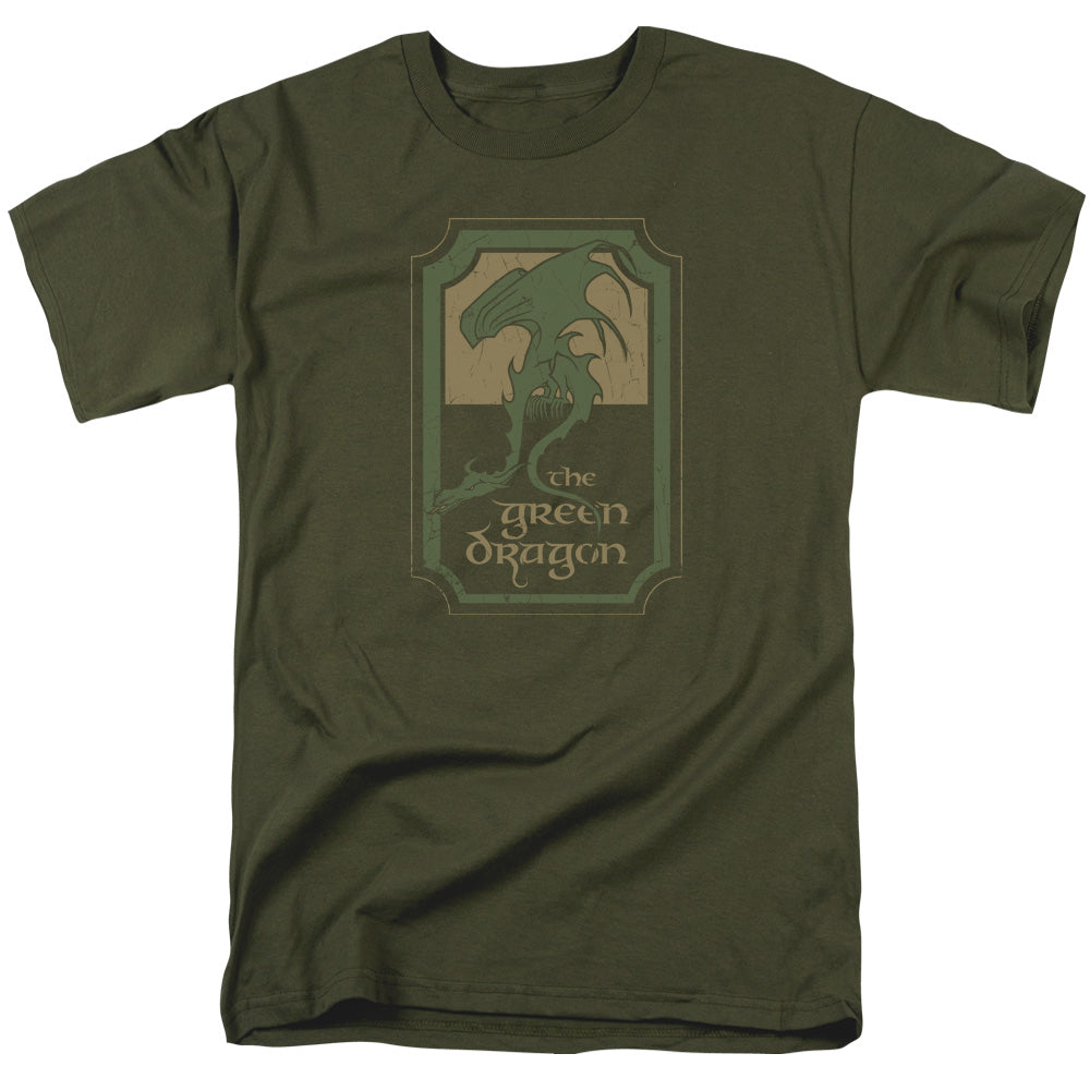 A Hobbit's favorite, brought to you in standard human sizing! This olive-toned The Lord of the Rings t-shirt is just as if it's arrived straight from the Green Dragon Inn in the Shire.   Details: Fully authorized The Lord of the Rings apparel 100% Cotton High Quality Pre Shrunk Machine Washable T Shirt Comfortable adult unisex fit shirt with standard sizing Available in sizes X-XXL