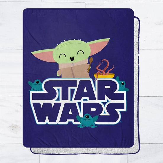 Grogu "Snack!" (Star Wars) Silk Touch Sherpa Backed Throw Blanket