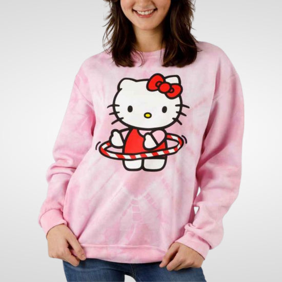 Load image into Gallery viewer, Hello Kitty Hula Hoop (Hello Kitty &amp;amp; Friends) Juniors Tie-Dye Pink Sweatshirt
