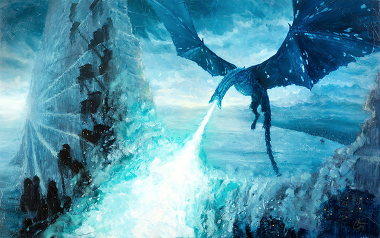 Load image into Gallery viewer, Viserion &amp;quot;The Ice Dragon&amp;quot; Game of Thrones Premium Art Print
