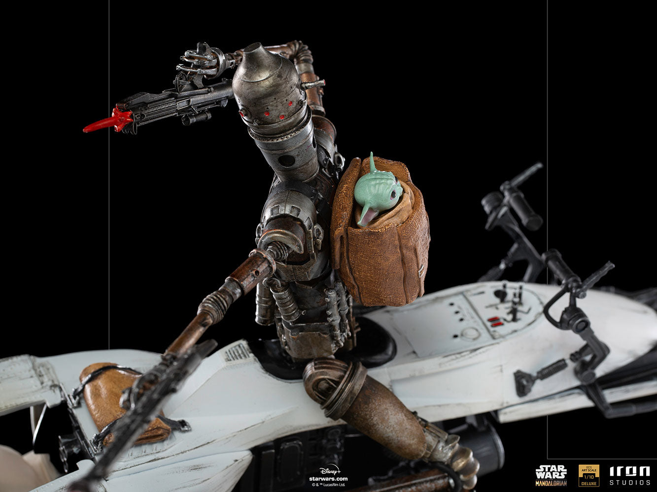 Load image into Gallery viewer, IG-11 and Grogu on Speeder (Star Wars: The Mandalorian) 1:10 Deluxe Scale Statue
