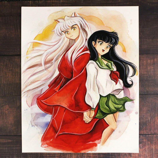 Inuyasha and Kagome (InuYasha) Watercolor Art Print