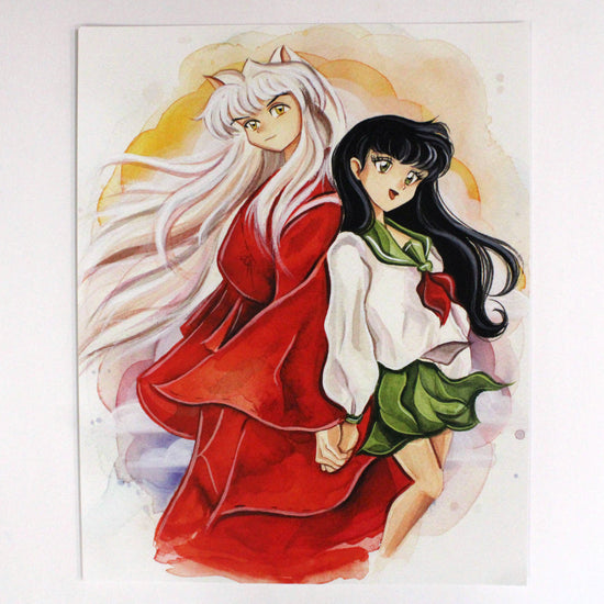 Load image into Gallery viewer, Inuyasha and Kagome (InuYasha) Watercolor Art Print
