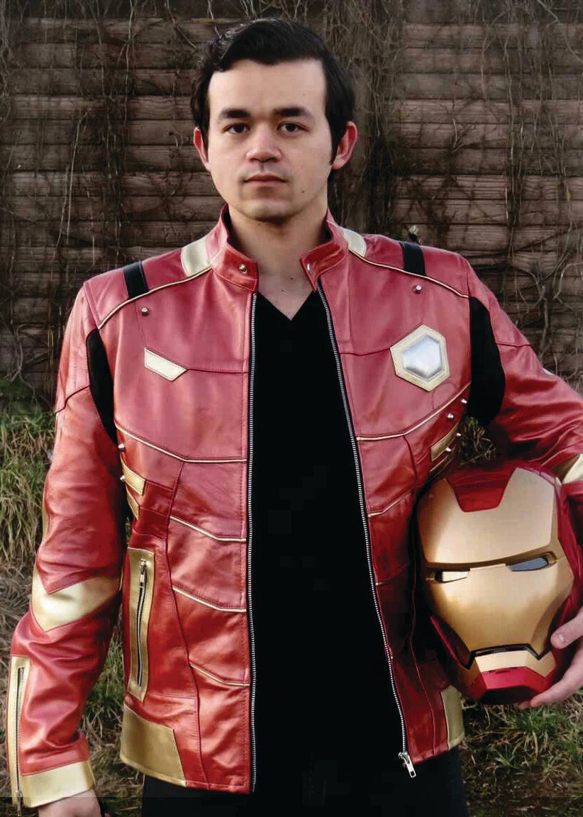 Load image into Gallery viewer, Iron Man Armor (Marvel) Platinum Red &amp;amp; Gold Leather Jacket by Luca Designs

