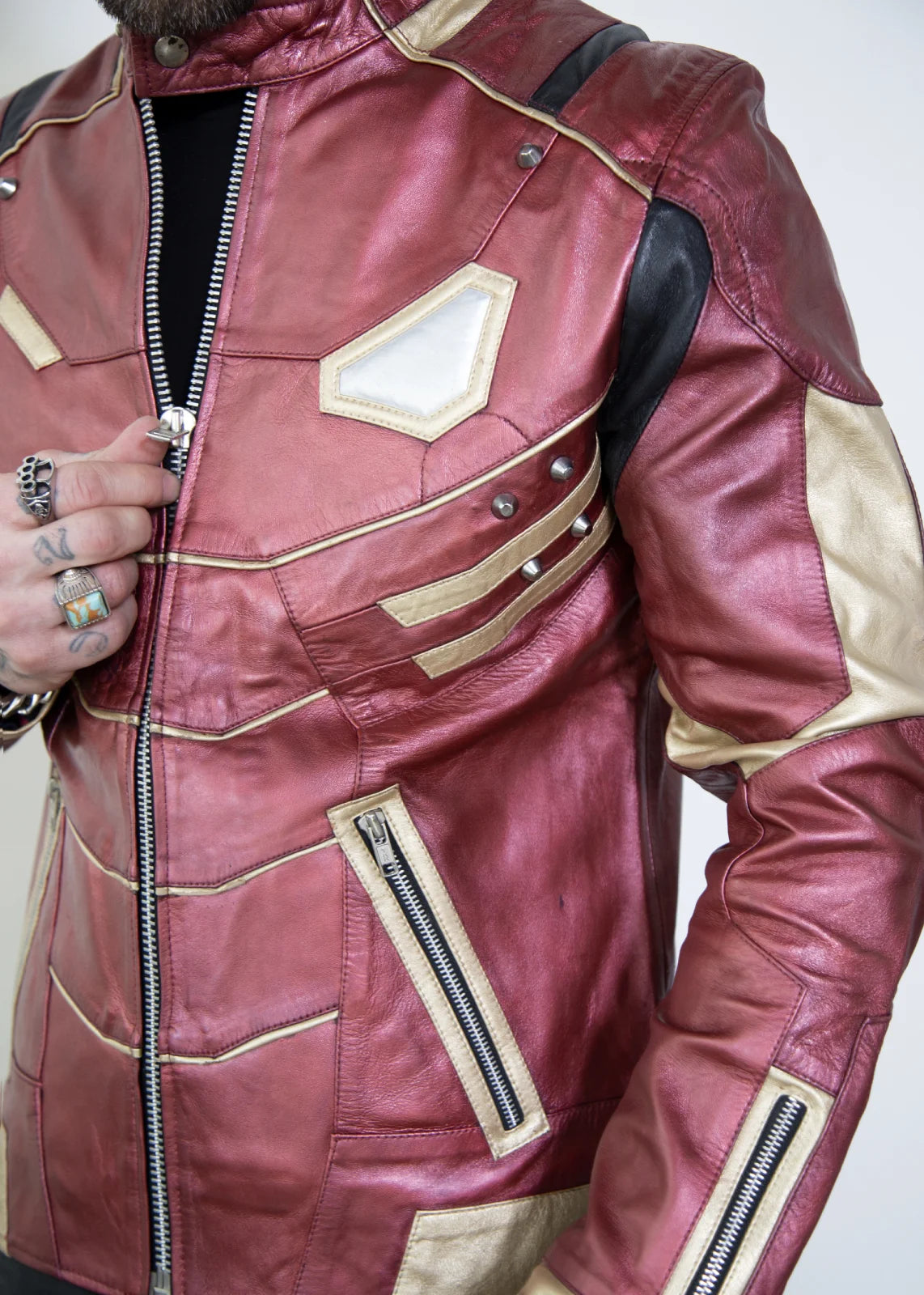 Iron Man Armor (Marvel) Platinum Red & Gold Leather Jacket by Luca Designs