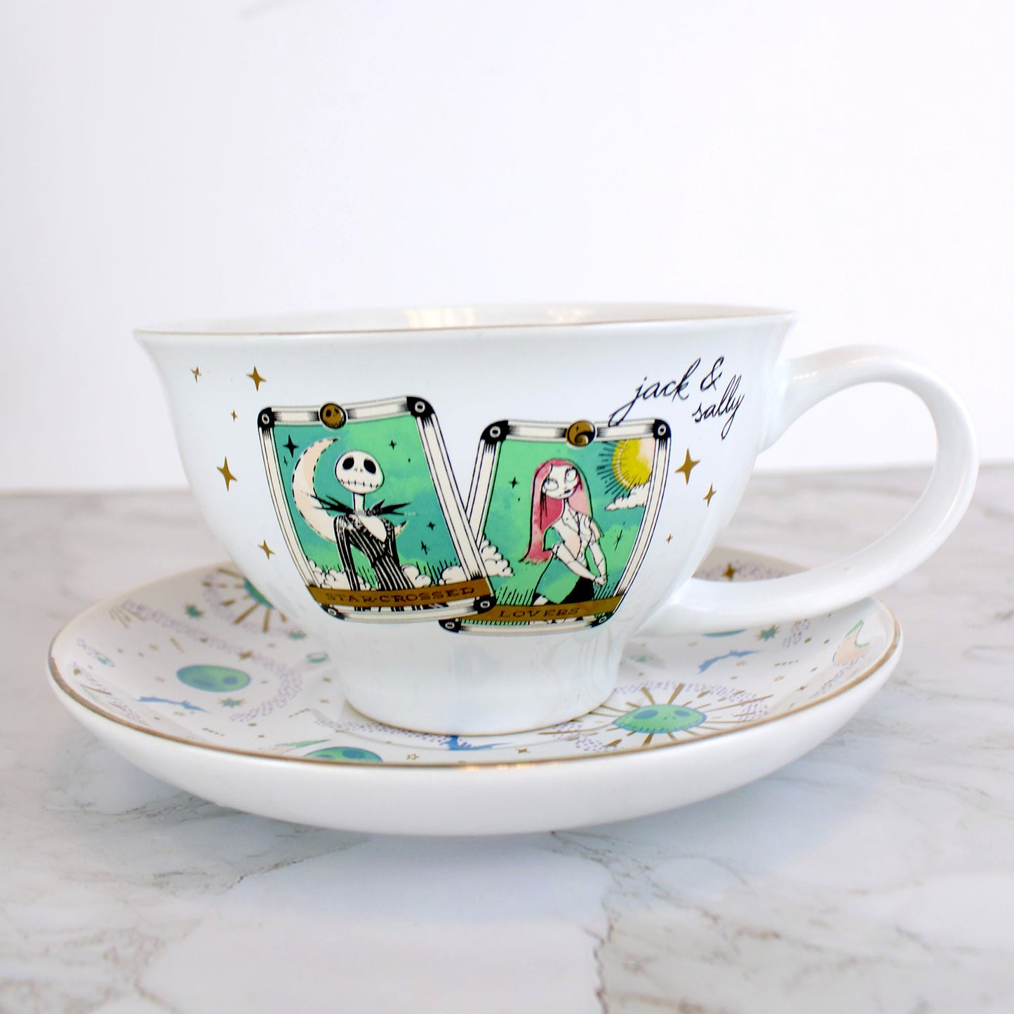 Jack and Sally (The Nightmare Before Christmas) Disney 12oz Ceramic Teacup and Saucer Set