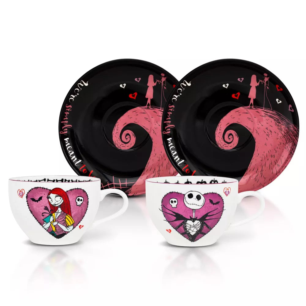 Jack & Sally (Nightmare Before Christmas) Disney 4-Piece Teacup and Saucer Set