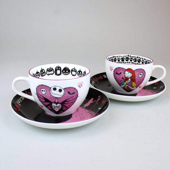 Jack & Sally (Nightmare Before Christmas) Disney 4-Piece Teacup and Saucer Set
