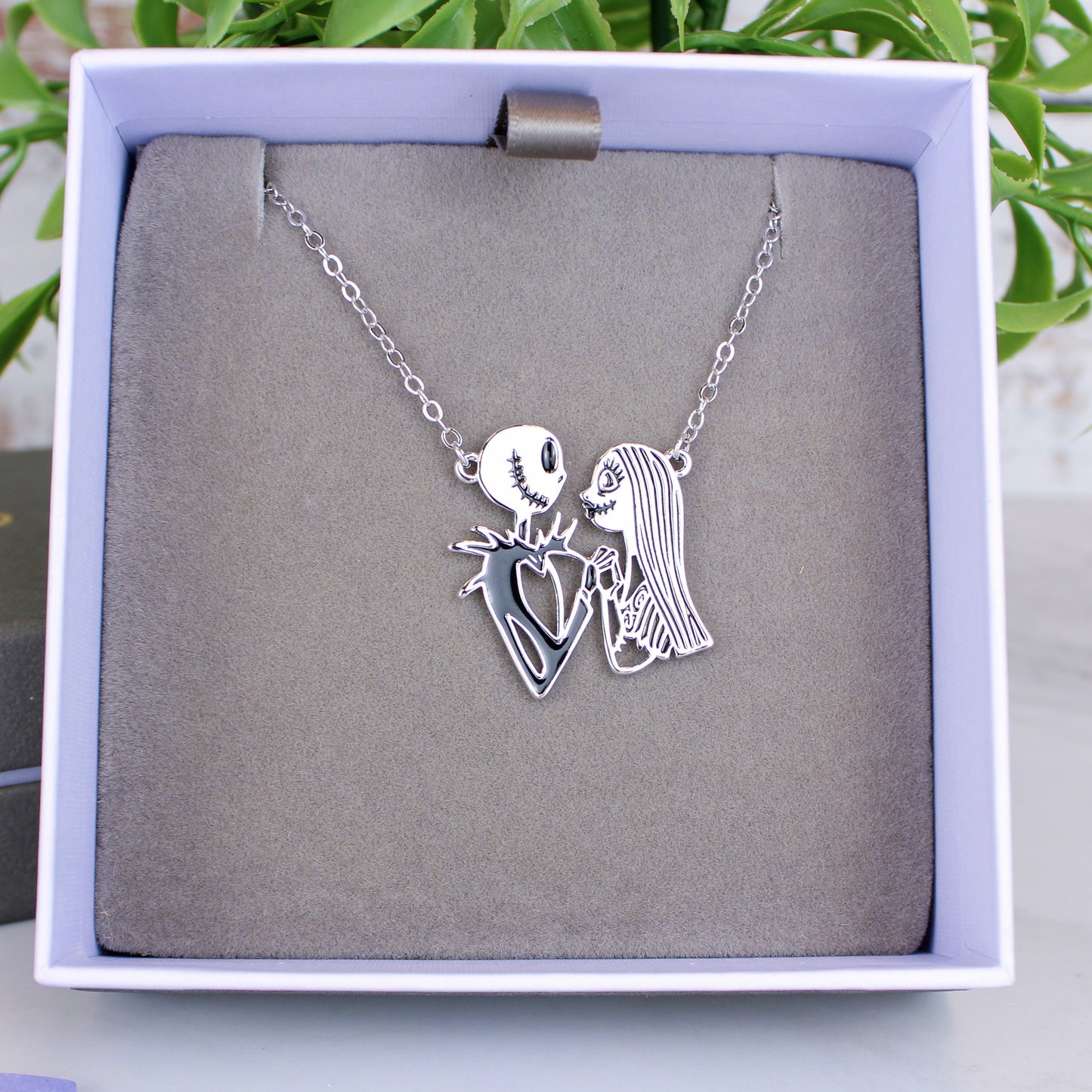 Jack & Sally The Nightmare Before Christmas White Gold Plated Disney Couture Necklace