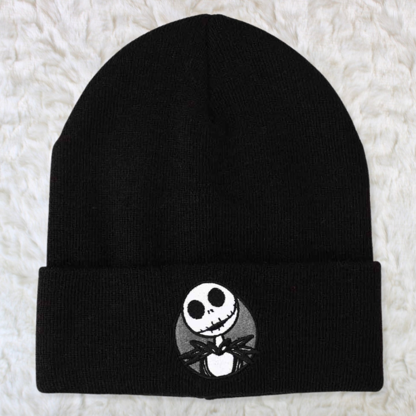 Jack Skellington Patch (Nightmare Before Christmas) Embroidered Cuff Beanie Hat