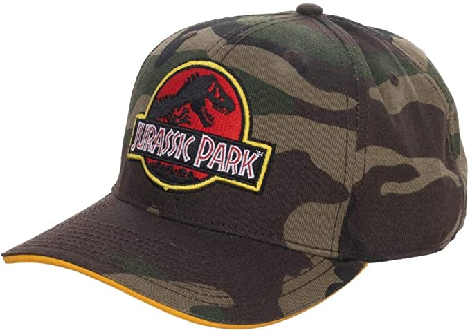 Load image into Gallery viewer, Jurassic Park Dinosaur Logo Pre-Curved Snapback Hat (Camo)
