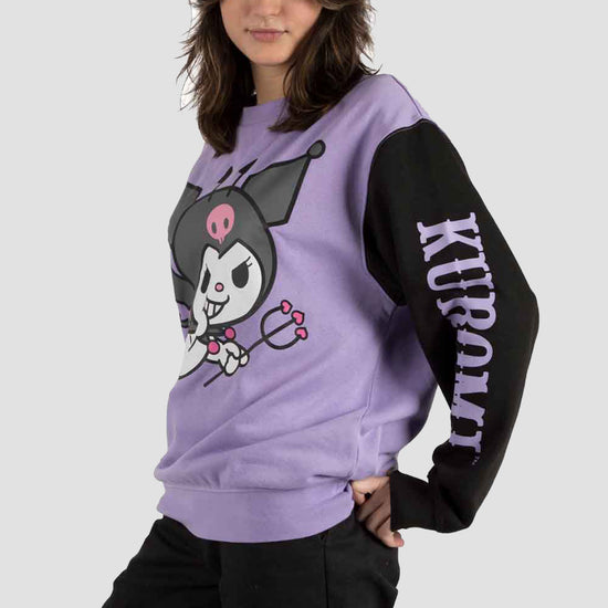 Load image into Gallery viewer, Kuromi (Hello Kitty &amp;amp; Friends) Sanrio Contrast Sleeve Sweatshirt
