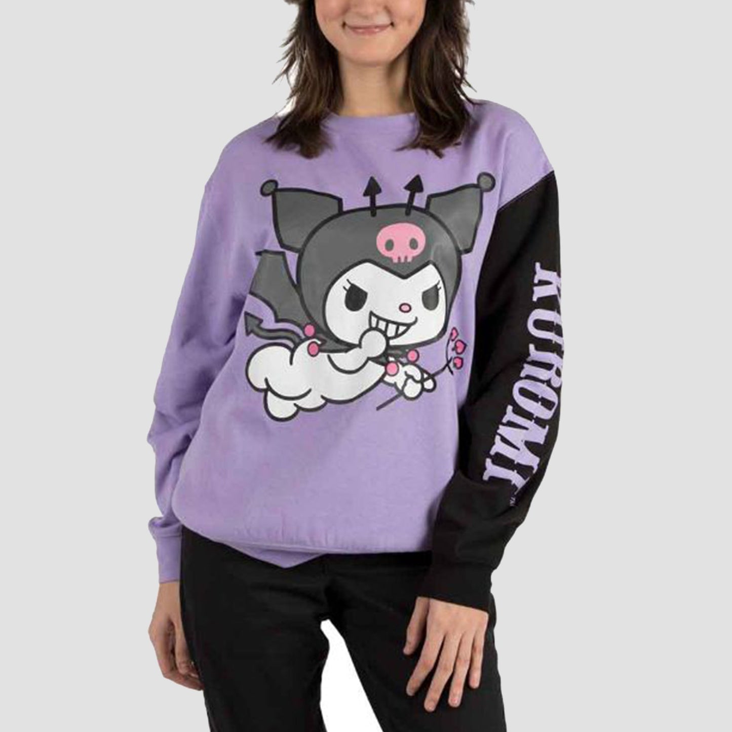Load image into Gallery viewer, Kuromi (Hello Kitty &amp;amp; Friends) Sanrio Contrast Sleeve Sweatshirt
