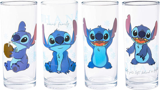 Lilo and Stitch "Blue Flowers" Disney 10oz Set of 4 Glasses