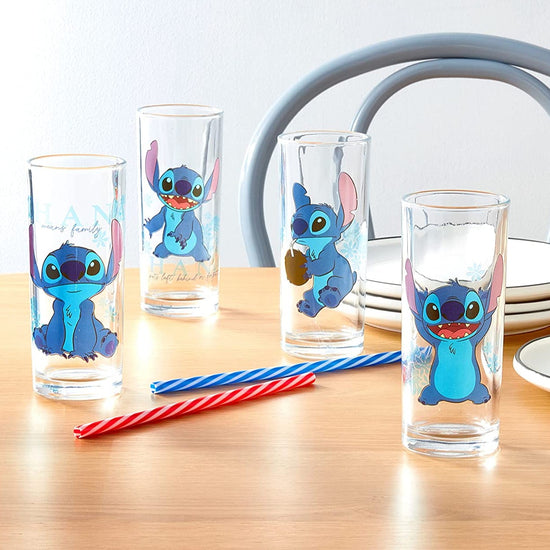 Lilo and Stitch "Blue Flowers" Disney 10oz Set of 4 Glasses