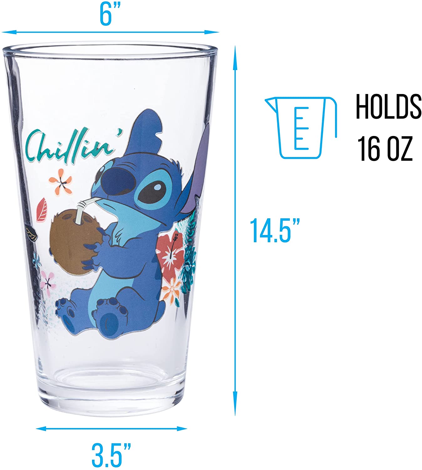 Lilo and Stitch "Chillin" Disney 16oz Set of 4 Glasses