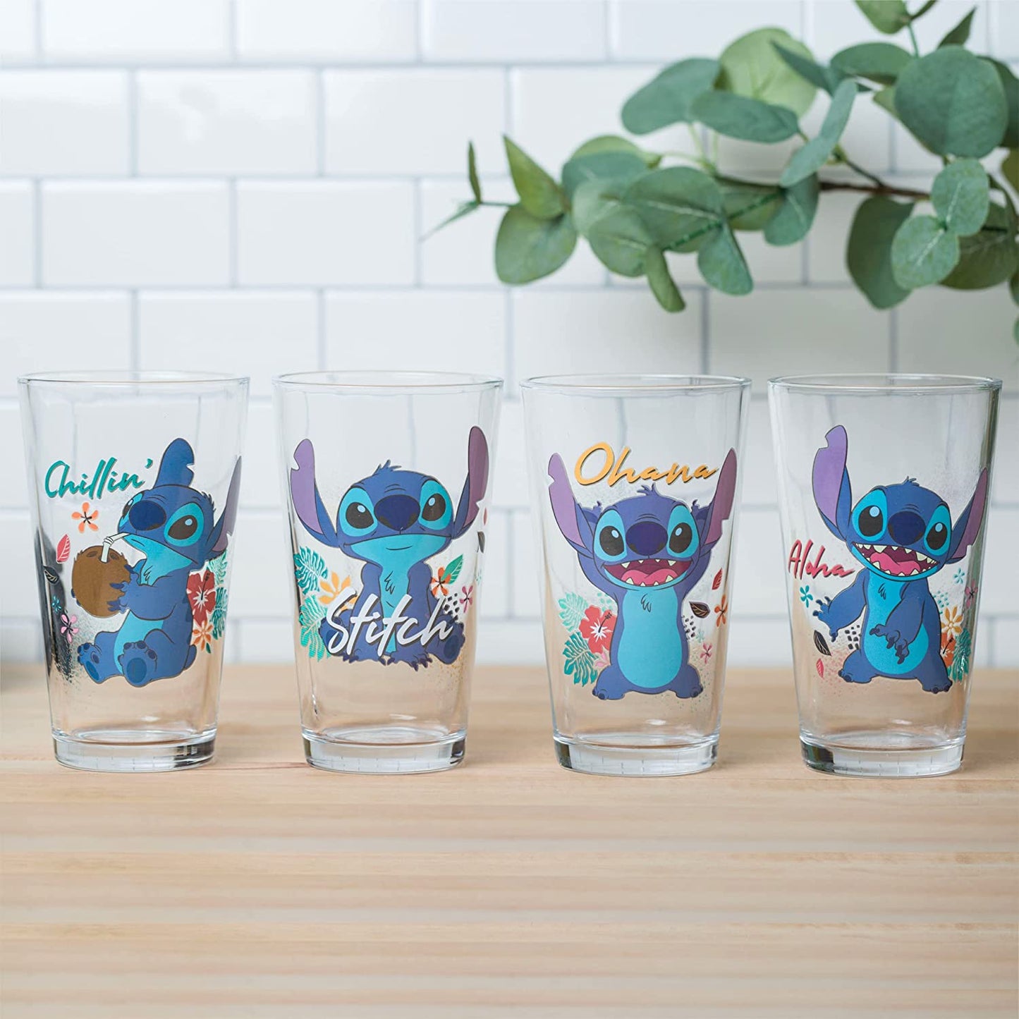 Lilo and Stitch "Chillin" Disney 16oz Set of 4 Glasses