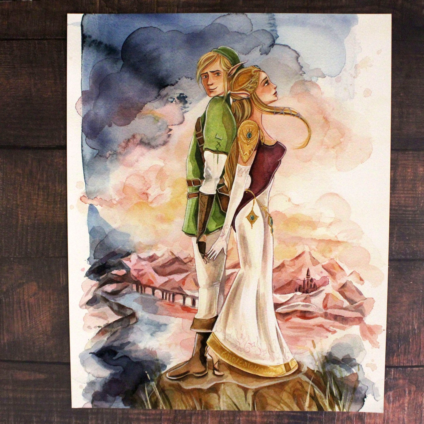 Load image into Gallery viewer, Link and Zelda (The Legend of Zelda: Twilight Princess) Watercolor Art Print
