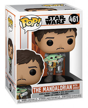 Load image into Gallery viewer, The Mandalorian Din Djarin holds the child Grogu (Baby Yoda) in this incredible Funko Pop from Star Wars: The Mandalorian.  Well known within the fan and collector world—Funko Pop! vinyl figurines have become a fandom favorite unto themselves! Funko Pop! figures measure approximately 3 3/4-inches tall. With their stylized animated eyes, large heads, and vibrant full-color window packaging, Funko from your favorite fandom are a welcome addition to any space!
