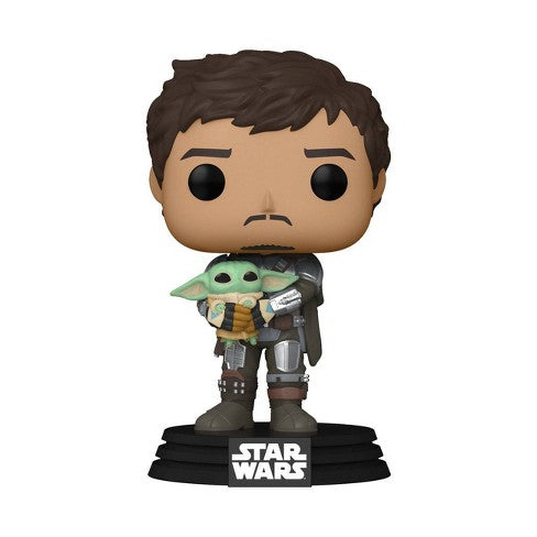 Load image into Gallery viewer, The Mandalorian Din Djarin holds the child Grogu (Baby Yoda) in this incredible Funko Pop from Star Wars: The Mandalorian.  Well known within the fan and collector world—Funko Pop! vinyl figurines have become a fandom favorite unto themselves! Funko Pop! figures measure approximately 3 3/4-inches tall. With their stylized animated eyes, large heads, and vibrant full-color window packaging, Funko from your favorite fandom are a welcome addition to any space!
