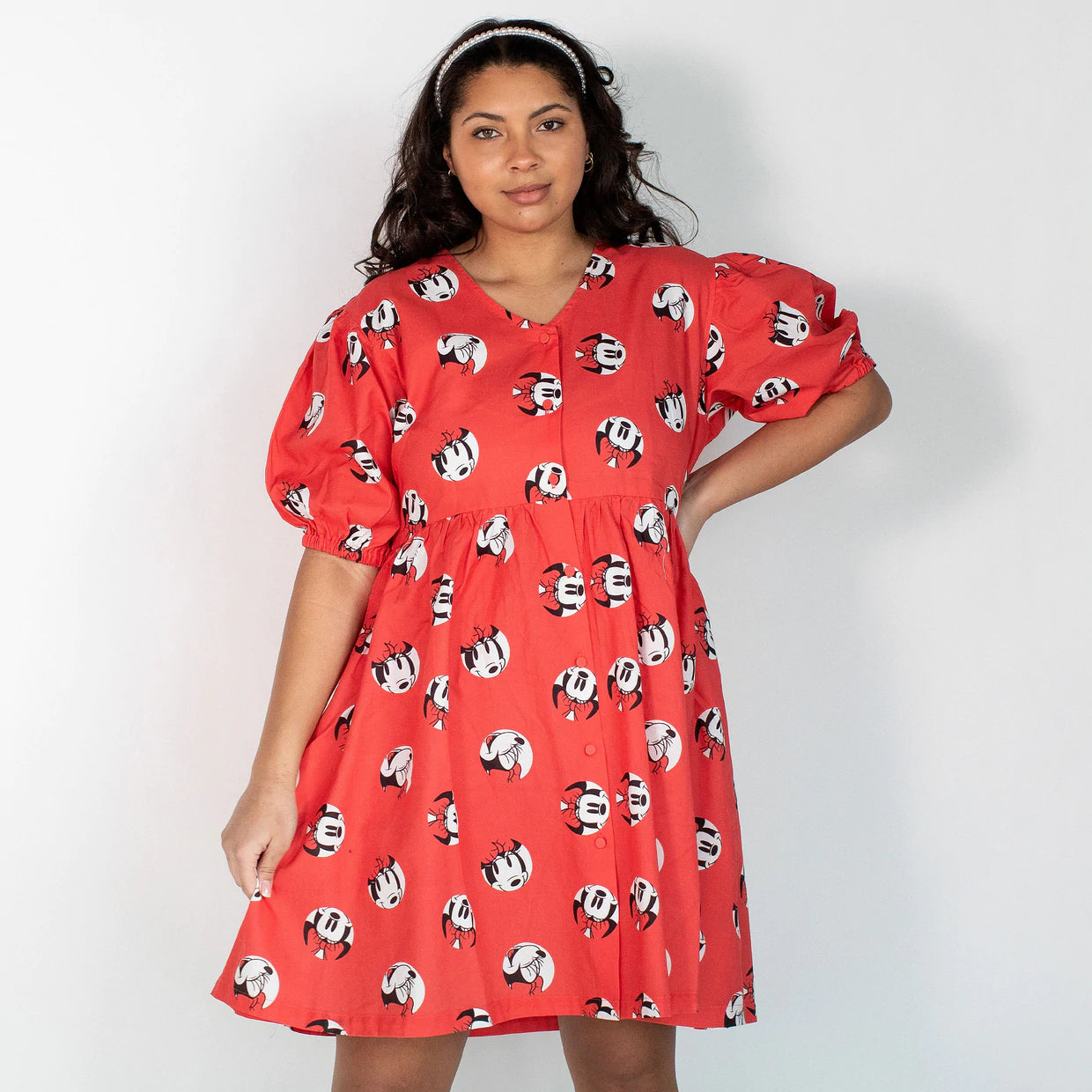 Minnie Mouse (Disney) Puffy Sleeve Button-Up Dress by Cakeworthy
