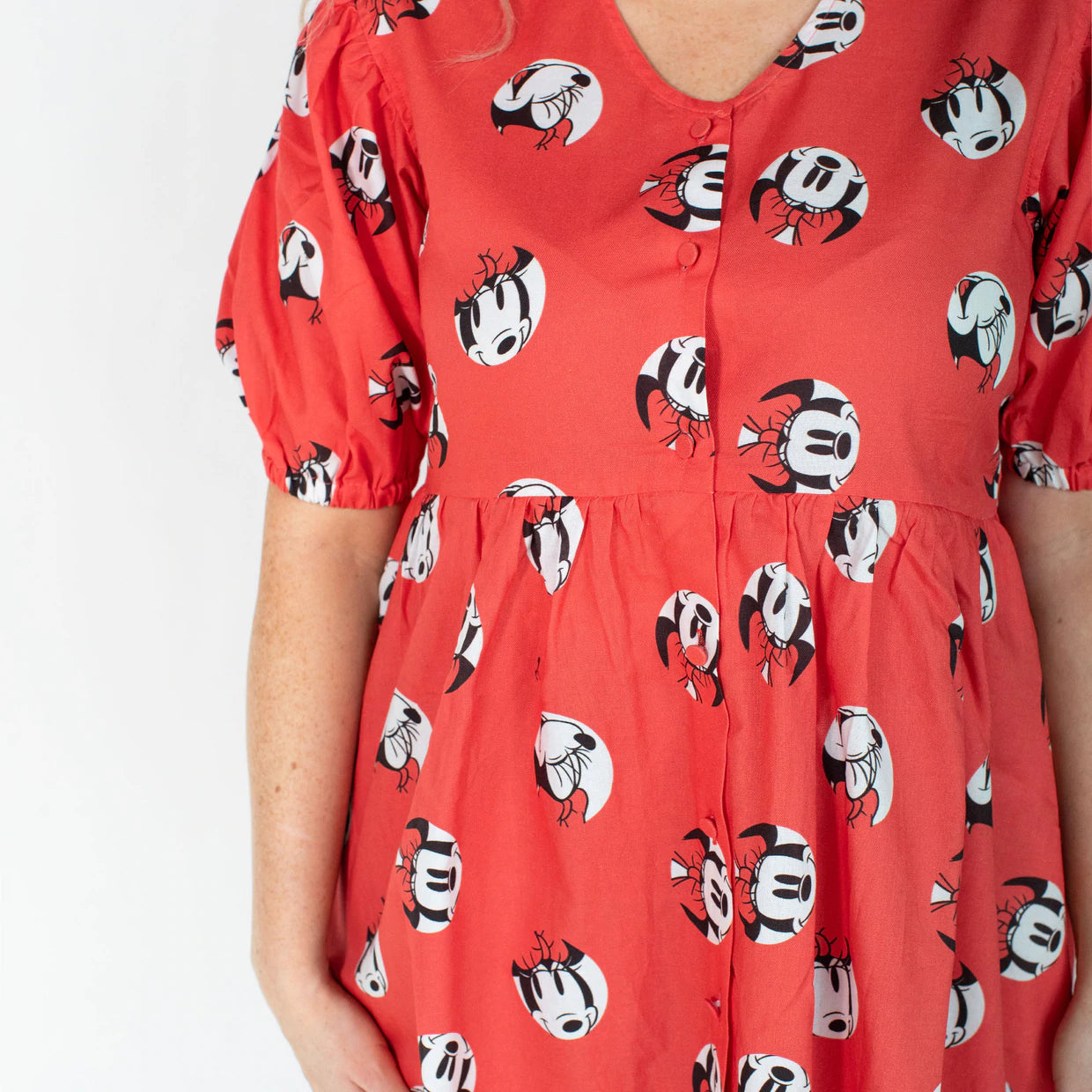 Minnie Mouse (Disney) Puffy Sleeve Button-Up Dress by Cakeworthy