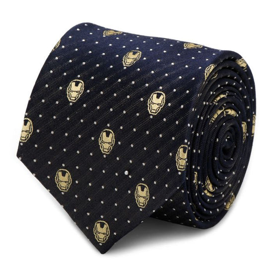 Iron Man Helmet (Marvel) Gray & Gold Dot Fine Necktie