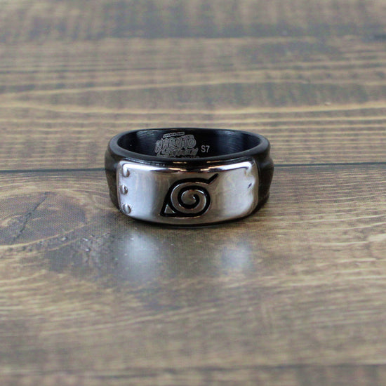 Load image into Gallery viewer, Naruto Leaf Village Black Stainless Steel Ring
