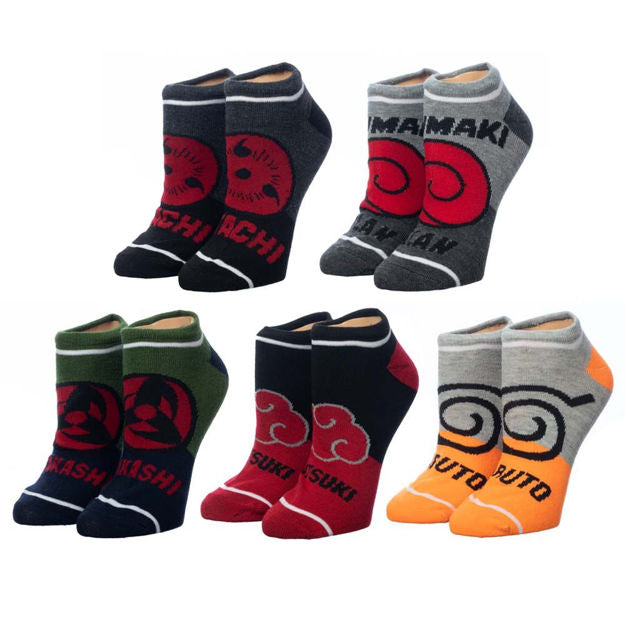 Naruto Shippuden Symbols Colorblock Ankle Socks 5 Pair Set