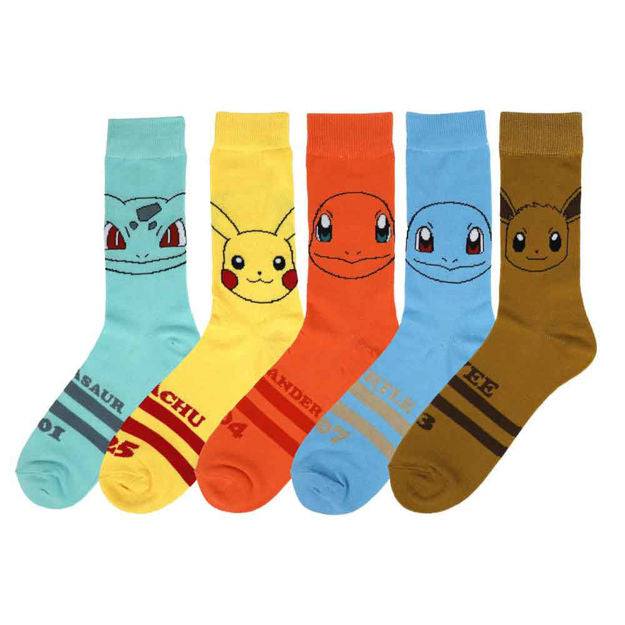 Kanto Starters (Pokemon) Character Crew Socks 5 Pair Set