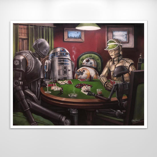 Load image into Gallery viewer, Poker Droids (Star Wars) Poker Game Night Parody Art Print
