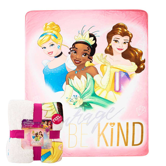Disney Princess "Courage To be Kind" Oversized Sherpa Backed Throw Blanket