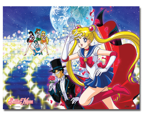 Load image into Gallery viewer, Sailor Moon, Tuxedo Mask, &amp;amp; Moon Palace Fabric Wall Scroll
