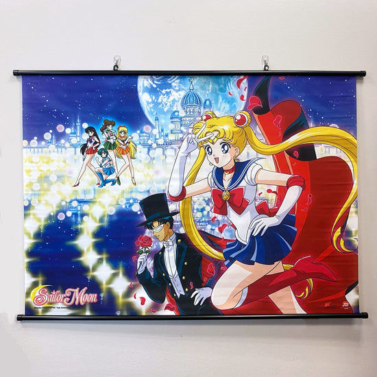 Load image into Gallery viewer, Sailor Moon, Tuxedo Mask, &amp;amp; Moon Palace Fabric Wall Scroll
