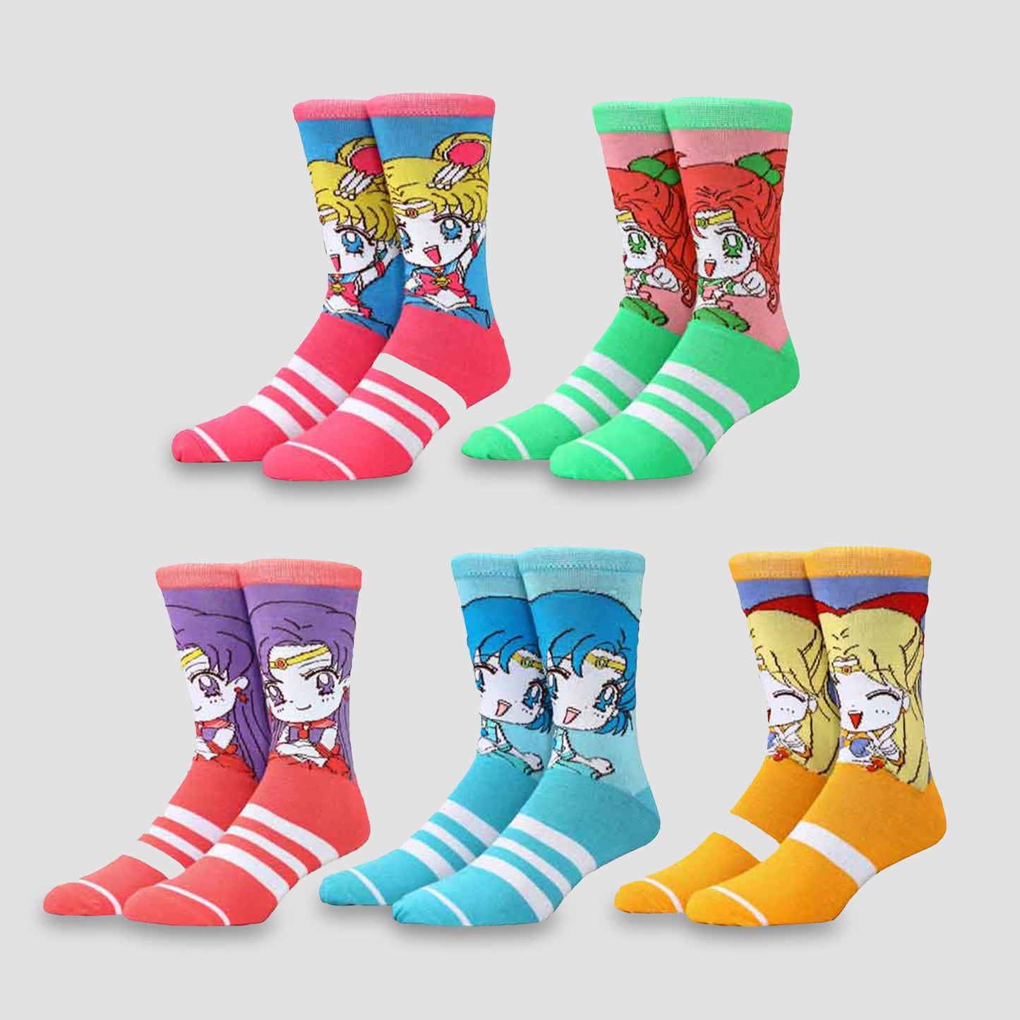 Load image into Gallery viewer, Sailor Scouts (Sailor Moon Crystal) Crew Socks 5 Pair Set
