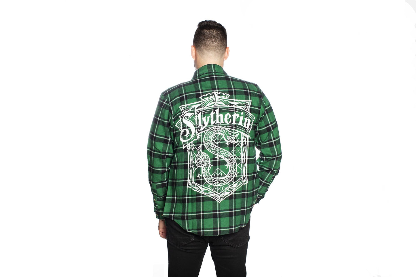 Load image into Gallery viewer, Slytherin House Crest (Harry Potter) Flannel Shirt by Cakeworthy

