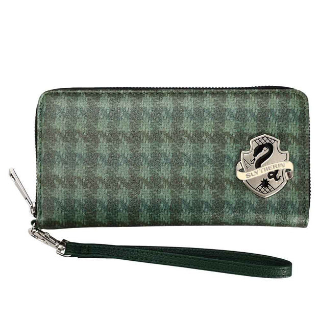 Load image into Gallery viewer, Slytherin Badge (Harry Potter) Hogwarts House Faux Leather Wristlet Zip-Around Wallet
