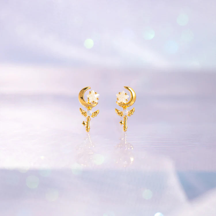 Sailor Moon Moon Rod Blue Crystal Stud Earrings