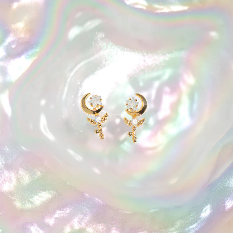 Load image into Gallery viewer, Sailor Moon Moon Rod Blue Crystal Stud Earrings
