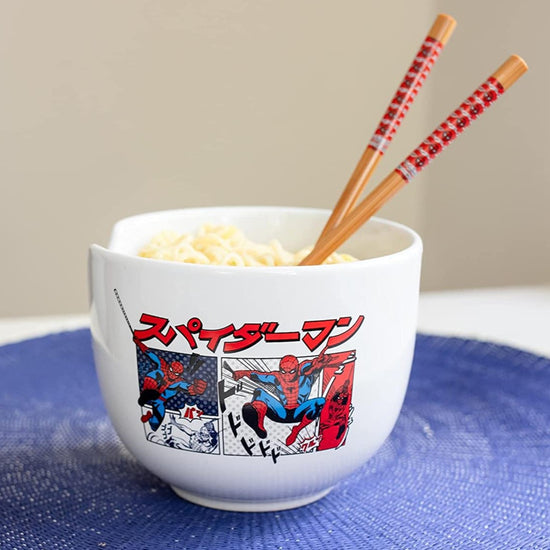 Spider-Man Kanji Manga Panels (Marvel Comics) 5" Ceramic Bowl with Chopsticks