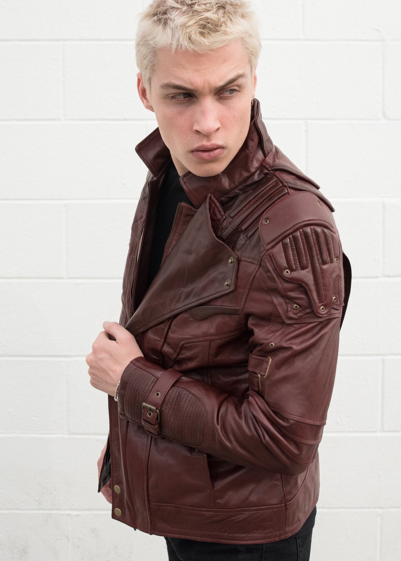 Star-Lord Guardians of the Galaxy (Marvel) Mens Dark Red Leather Jacket by Luca Designs
