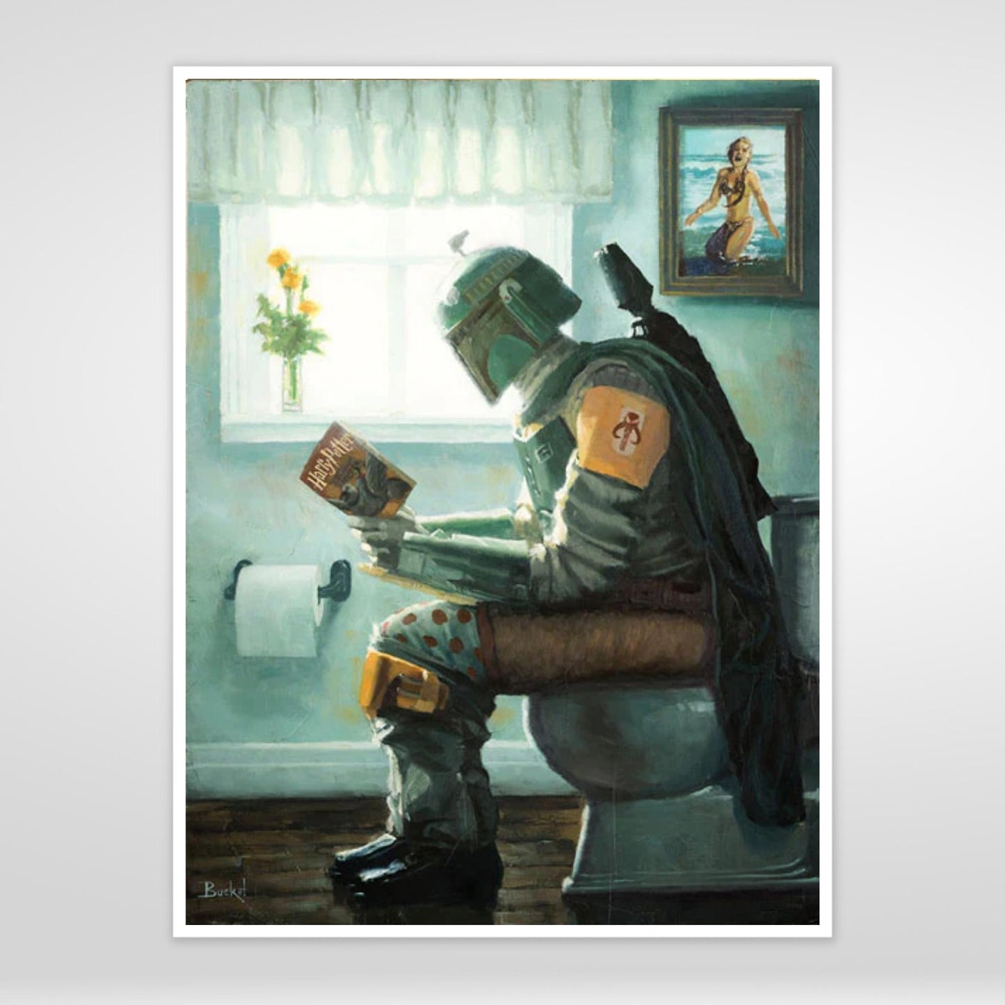 Boba Fett 'Dropping a Bounty' (Star Wars) Bathroom Parody Art Print