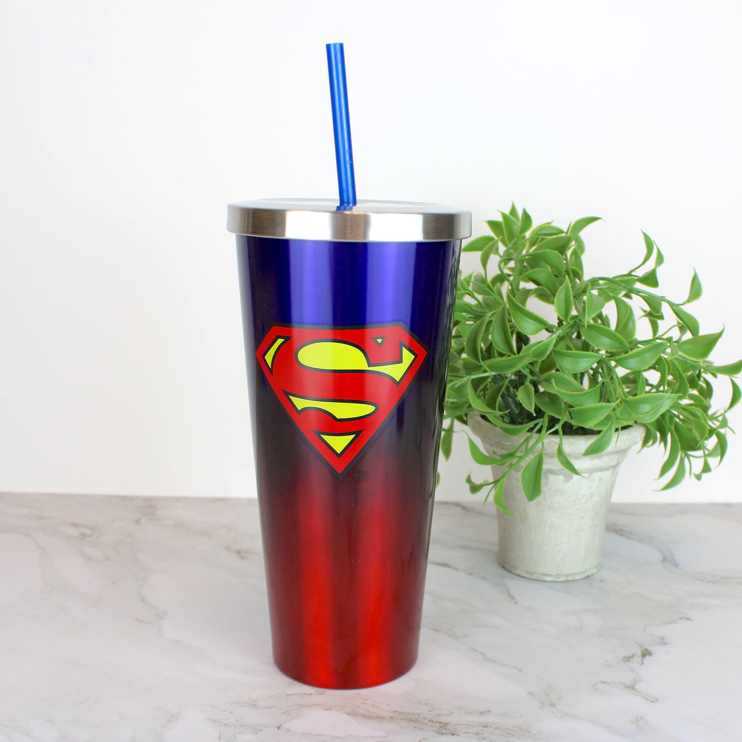 Superman Travel Straw Cup Stainless Steel