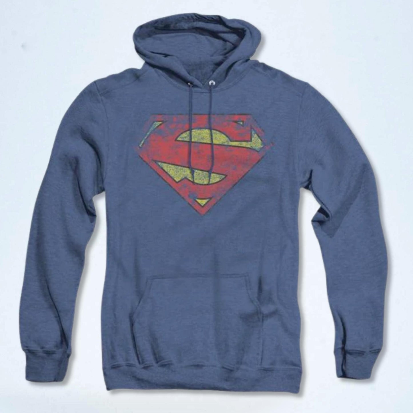 Load image into Gallery viewer, Superman Distressed Logo (DC Comics) Heather Blue Pull Over Hoodie
