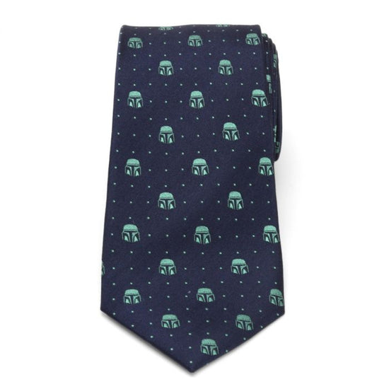 Star Wars: The Mandalorian Helmet Dotted Navy Fine Silk Necktie